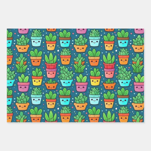 Lachende Succulent en Cacti Planten Leuke Design Inpakpapier Vel (Voorkant 2)