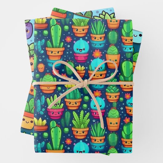 Lachende Succulent en Cacti Planten Leuke Design Inpakpapier Vel (In situ)