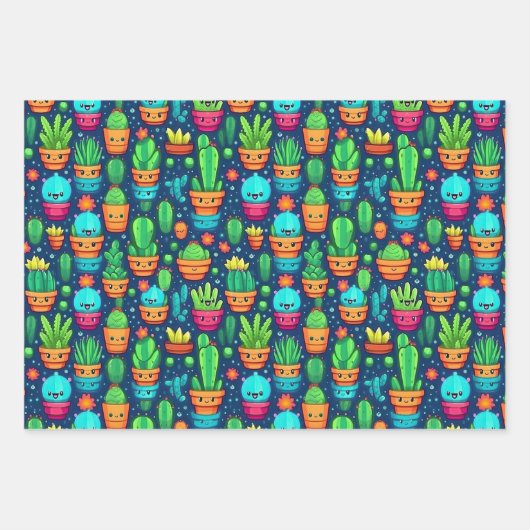 Lachende Succulent en Cacti Planten Leuke Design Inpakpapier Vel (Voorkant)