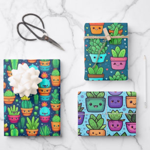 Lachende Succulent en Cacti Planten Leuke Design Inpakpapier Vel
