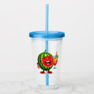 🍉 Lachende Watermeloen Karakter Genietend Acryl Drinkbeker