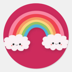 Lachende Wolken en Regenboog Ronde Sticker