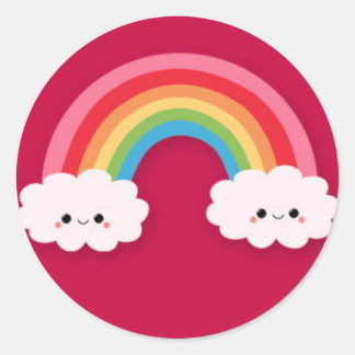 Lachende Wolken en Regenboog Ronde Sticker
