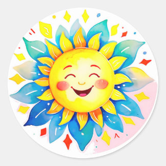 ☀️ Lachende Zon Cartoon Gelukkig Gezicht Schattig  Ronde Sticker