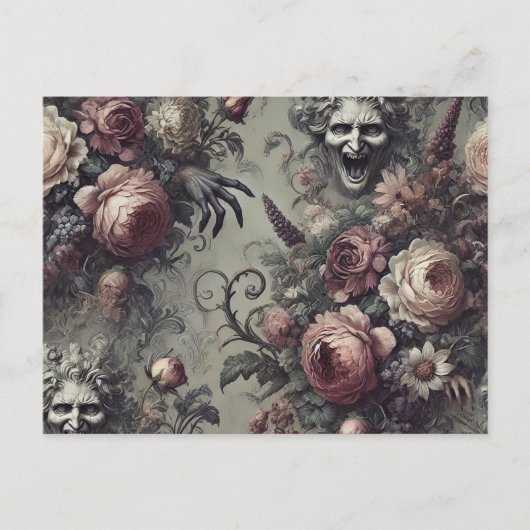 Lachlijnen - Gotische Bloemen Feestdagenkaart (Voorkant)