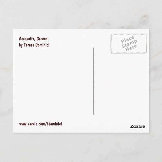 L'Acropole, carte postale d'Athènes (Dos)