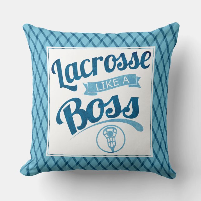 Lacrosse als een Baas Blauw Sierkussen (Voorkant)