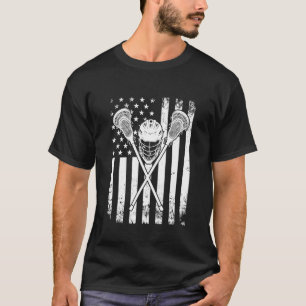 Lacrosse American Flag Cross Lacrosse Sticks Manne T-shirt