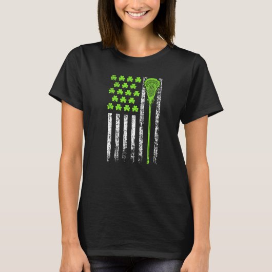 Lacrosse American Flag St Patrick Day For Men Boy T-shirt (Voorkant)