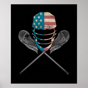 Lacrosse American vlag Lax Helmet en Stick Poster