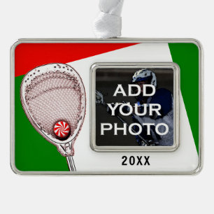 Lacrosse Goalie Christmas Collectible Verzilverd Kader Ornament