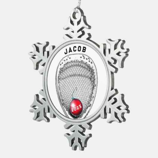 Lacrosse Goalie Holiday Gift Tin Sneeuwvlok Ornament (Rechts)