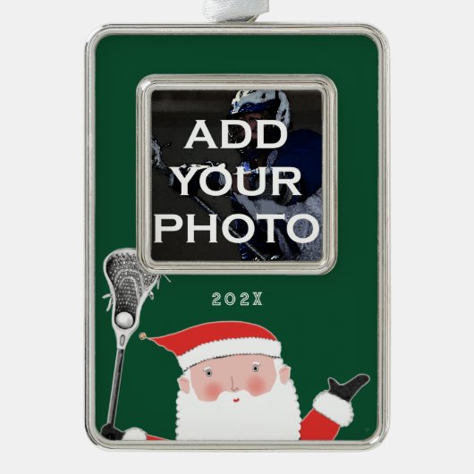 Lacrosse Kerst Foto Verzilverd Kader Ornament (Voorkant)