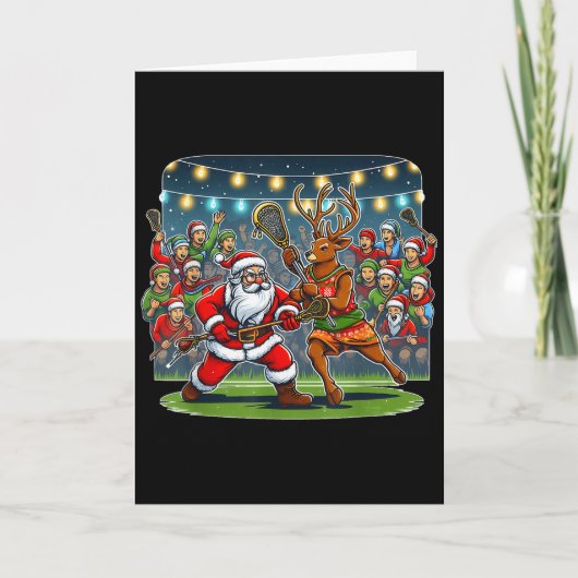 Lacrosse Player Christmas Santa Reindeer Playing L Kaart (Voorkant)