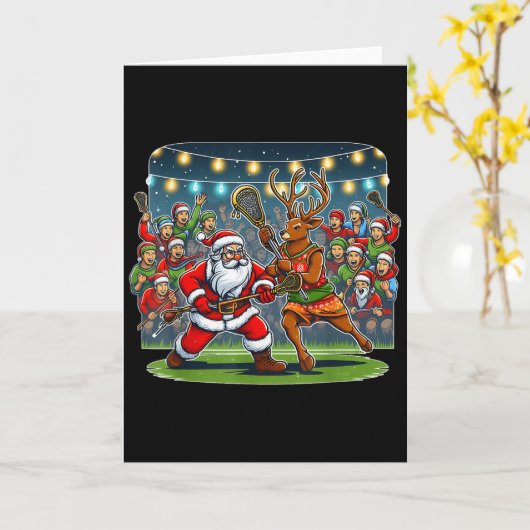 Lacrosse Player Christmas Santa Reindeer Playing L Kaart (Gele Bloem)