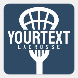 Lacrosse Player CUSTOM TEXT Team Mesh Sport Stick Vierkante Sticker