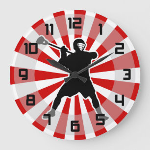 Lacrosse Player-wandklok - rood zwart Grote Klok