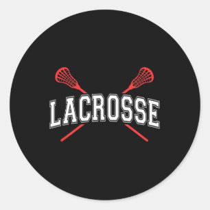 Lacrosse Red Crossed Sticks voor jongeren of volwa Ronde Sticker