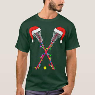 Lacrosse Santa Hat-kerstverlichting Funny Sport Xm T-shirt