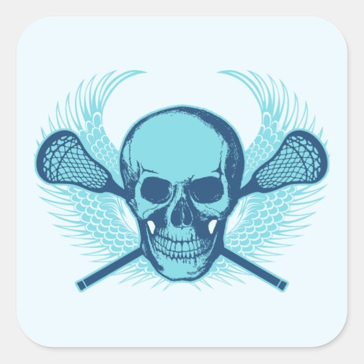 Lacrosse schedel - blauw vierkante sticker (Voorkant)