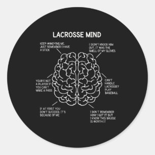 Lacrosse-speler denkt Gezegden Brain Funny Christm Ronde Sticker