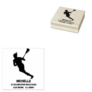 Lacrosse speler gepersonaliseerd 	rubberstempel