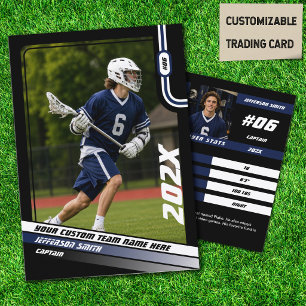 Lacrosse Speler Ruilkaart in Zwart Blauw Contactkaartje