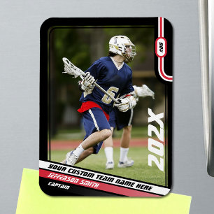 Lacrosse Speler Ruilkaart in Zwart Rood Magneet