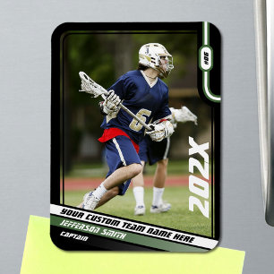 Lacrosse Speler Trading Kaart in Zwart Groen Magneet