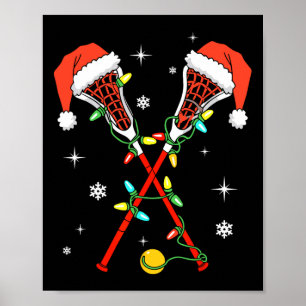 Lacrosse Speler Xmas Lights Santa Hat Lacrosse Chr Poster
