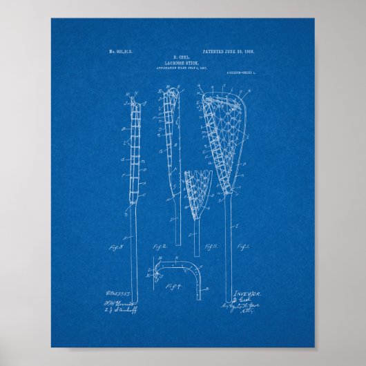 Lacrosse-stick Patent - Blauwdruk Poster (Voorkant)