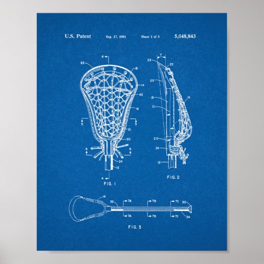 Lacrosse Stick Patent - Blueprint Poster (Voorkant)