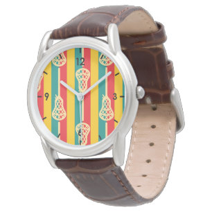 Lacrosse Sticks and Stripes, rood en groen, retro Horloge