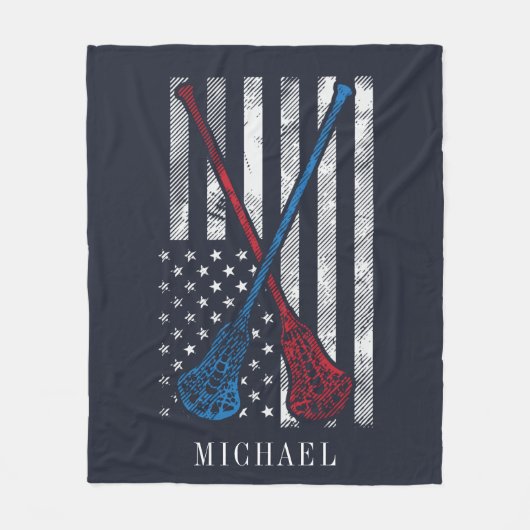 Lacrosse Sticks Patriot Flag gepersonaliseerd Fleece Deken (Voorkant)