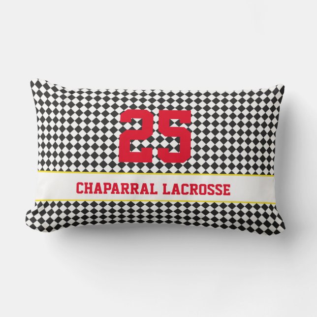 Lacrosse Team Sportspeler NUMMER Checkerboard Kussen (Voorkant)