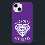 Lacrosse violette Mon coeur Coque-Mate coque iphon<br><div class="desc">Un coeur cool fait de têtes de bâtons de crosse professe votre amour pour le sport. Customisez avec le numéro de votre joueur au-dessus de la balle dans le panier. Faites un cadeau personnalisé pour un joueur de crosse, un entraîneur, une équipe, un joueur, une mère ou un fan. Disponible...</div>