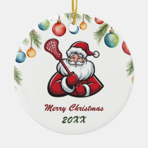 Lacrosse Vrolijk Kerstfeest Schattige Kerstman Cus Keramisch Ornament
