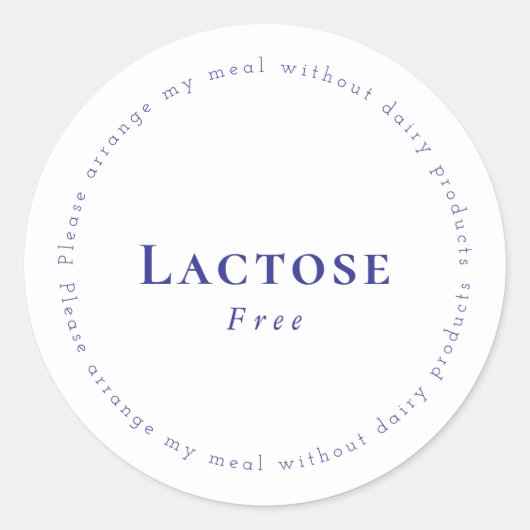 Lactose-Free Request Sticker, White - Navy Ronde Sticker (Voorkant)