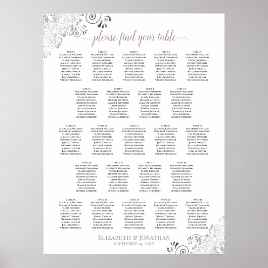 Lacy 23 Table Wedding Seating Chart White Lavender Poster (Voorkant)