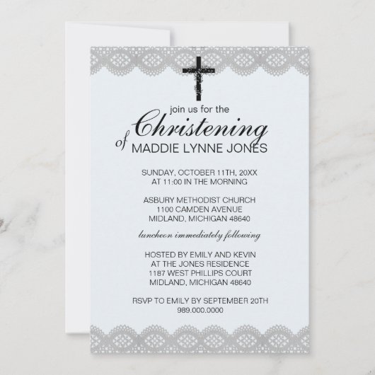 Lacy Christening, Baptême ou Dedication Invitation (Devant)