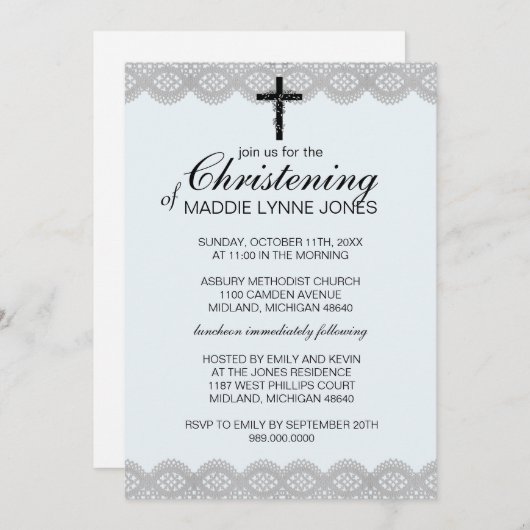 Lacy Christening, Baptême ou Dedication Invitation (Devant / Derrière)