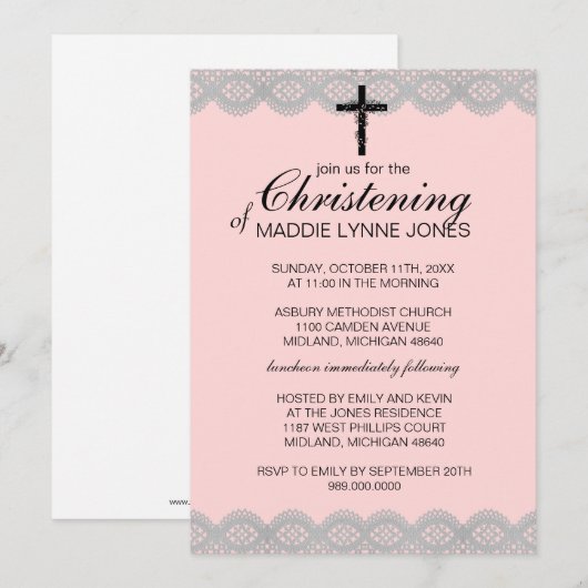 Lacy Christening, Baptism of Uitnodiging tot het v (Voorkant / Achterkant)