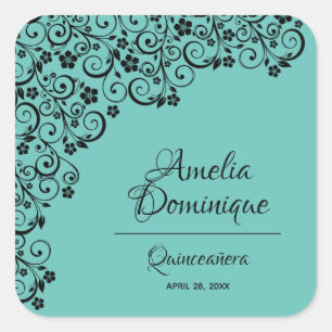 Lacy Elegant Quinceañera Turquoise Vierkante Sticker