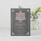 Lacy Flower Birthday Cake Chalkboard Invitation Kaart (Staand voorkant)