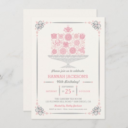 Lacy Flower Invitation de gâteau d'anniversaire II (Devant / Derrière)
