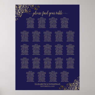 Lacy Gold 23 Tabelbruiloft, marineblauw Poster