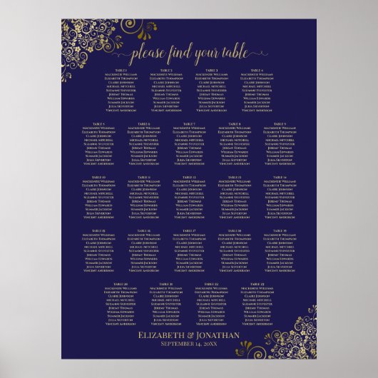 Lacy Gold 23 Tabelbruiloft, marineblauw Poster (Voorkant)