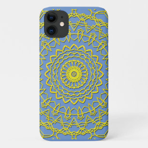 Lacy Gold Colour Circular Design op Cornflower Blu iPhone 11 Hoesje