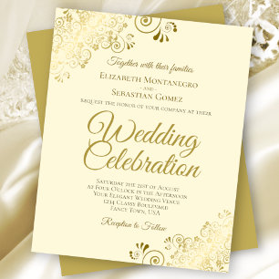 Lacy Gold Elegant Cream BUDGET bruiloft uitnodigin