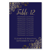 Lacy Gold Elegant Navy Blue Wedding Seating Chart Kaart (Achterkant)